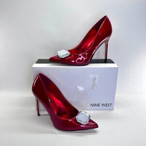 Nine West Faras Slip-On Stiletto Pumps Size 7.5M Red Patent Faux Leather